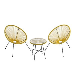 Yellow 3-Piece Wicker Frame Outdoor Bistro Seating Acapulco Chair
