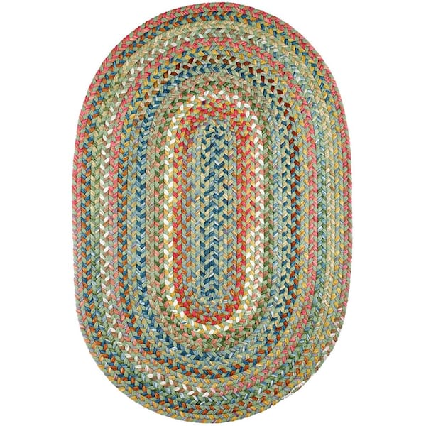 Rhody Rug Bouquet Peridot 8 ft. x 11 ft. Oval Indoor/Outdoor Braided Area Rug