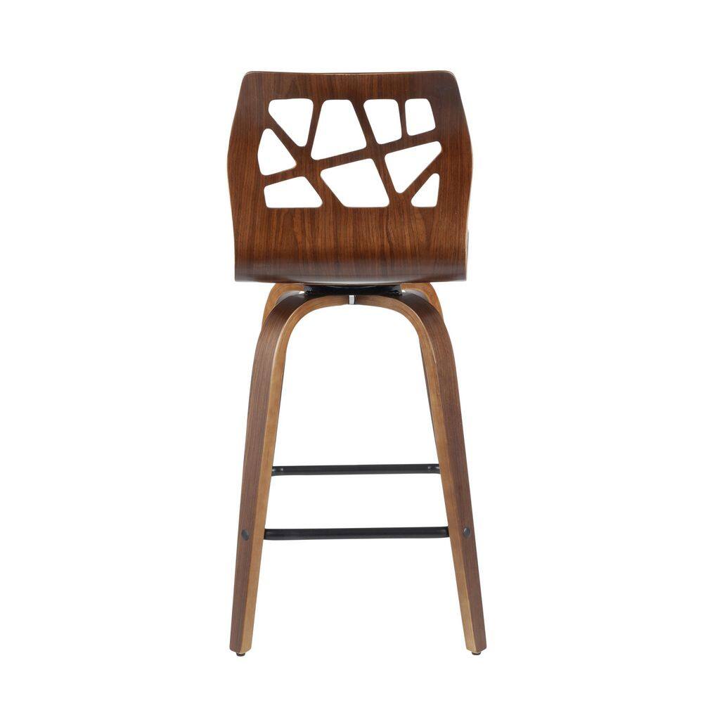 Folia Mid-Century Swivel Counter Stool Set in Orange, Walnut, and Black