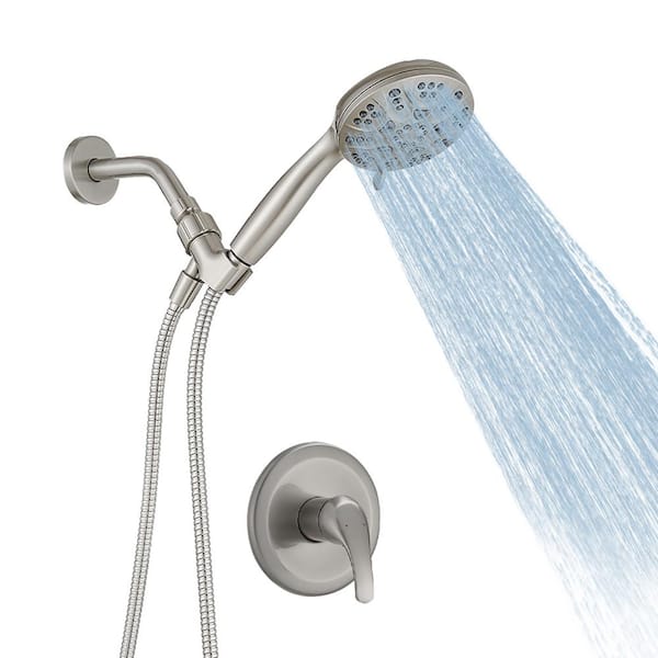 BWE Single Handle 6-Spray Shower Faucet Set Trim Kit 1.8 GPM with Valve and Filtered Handheld Shower Head in. Brushed Nickel