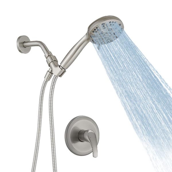 Single Handle 6-Spray Shower Faucet Set Trim Kit 1.8 GPM with Valve and Filtered Handheld Shower Head in. Brushed Nickel