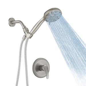 Single Handle 6-Spray Shower Faucet Set Trim Kit 1.8 GPM with Valve and Filtered Handheld Shower Head in. Brushed Nickel