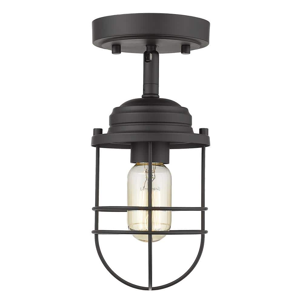 Matte Black Industrial Glass Semi-Flush Mount Light