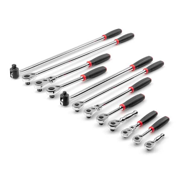 TEKTON 1/4 in., 3/8 in., 1/2 in. Drive Quick-Release Comfort Grip Ratchet and Breaker Bar Set (12-Piece)
