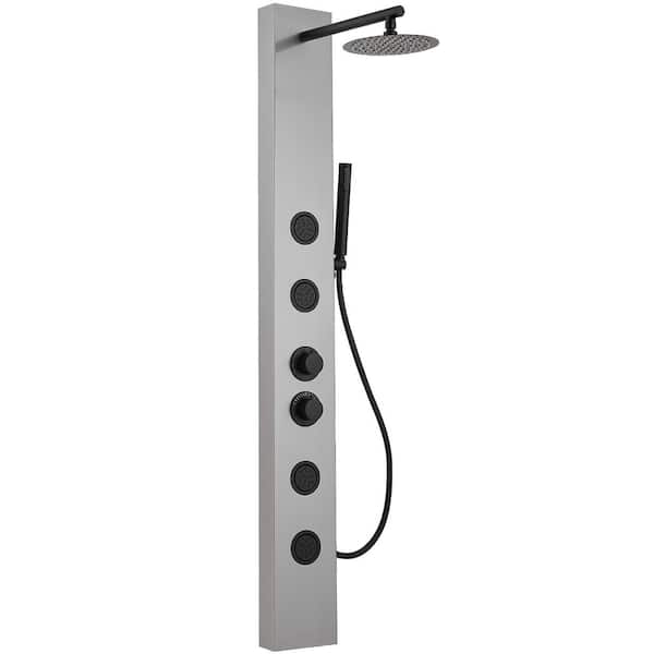 HOMEMYSTIQUE Dual 3-in-1 4-Jet Rainfall Shower Panel System with Rainfall Waterfall Shower Head and Shower Wand in Black Nickel