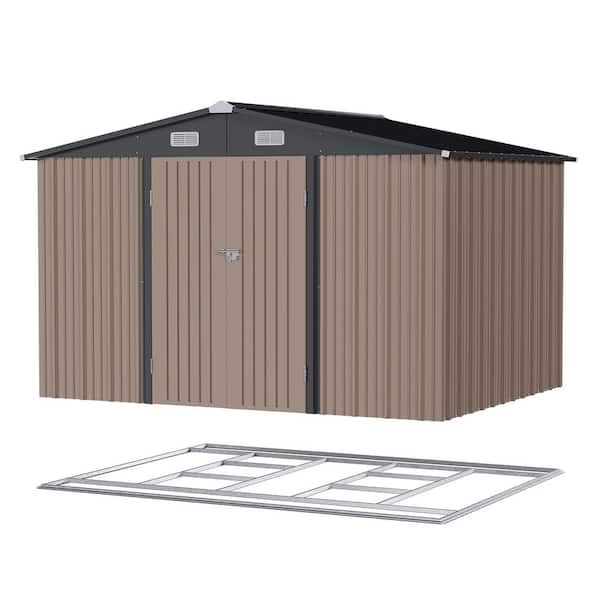 10 ft. W x 8 ft. D Outdoor Storage Metal Shed with Floor Foundation, Lockable Door and Vents, Brown (80 sq. ft.)