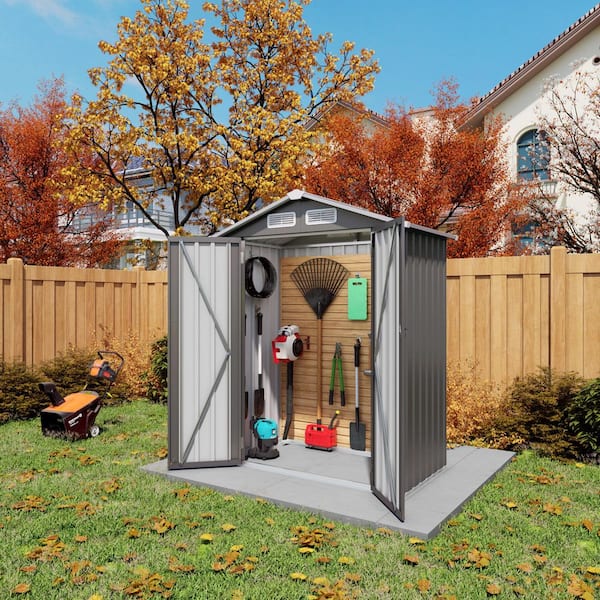 5 ft. W x 3 ft. D Gray Metal Peak Roof Storage Shed with Lockable Door (15 sq. ft. )