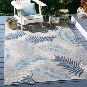 Sunrise Gray/Blue Ivory 4 ft. x 6 ft. Oversized Tropical Reversible Indoor/Outdoor Area Rug
