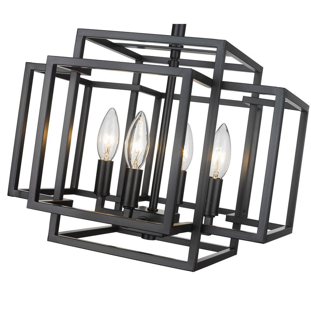 Matte Black Steel and Glass 14" Semi-Flush Mount Light Fixture