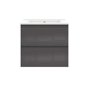 Crawley 24 in. W x 18 in. D x 21 in. H Single Sink Floating Bath Vanity in Gray Gloss with White Porcelain Top