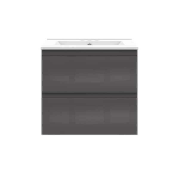 Crawley 24 in. W x 18 in. D x 21 in. H Single Sink Floating Bath Vanity in Gray Gloss with White Porcelain Top