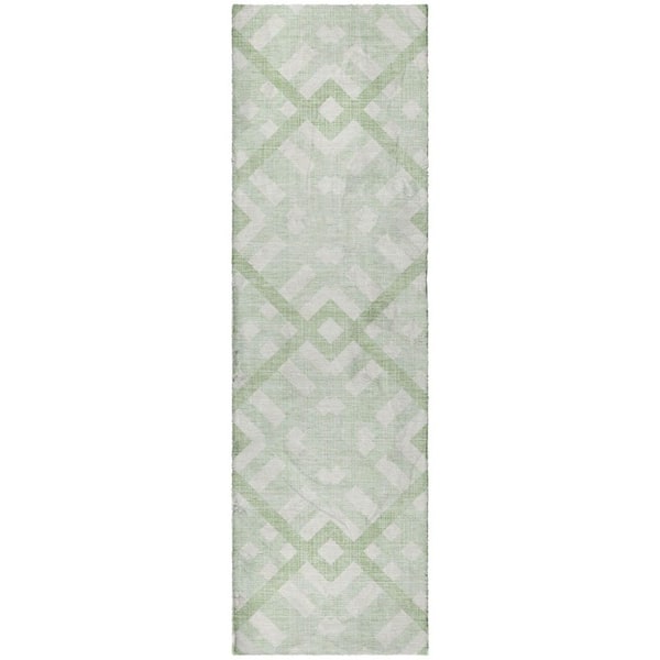 Dream Shag Premium Machine Washable Abstract ADS616 Mint 2 ft. x 7 ft. Runner Rug