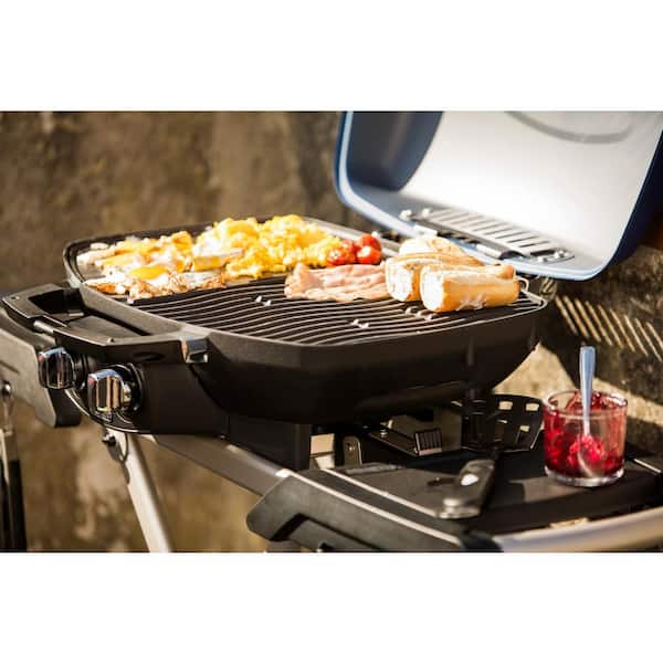 TravelQ 285X 1-Burner Portable Propane Gas Grill Scissor Cart with Bonus Griddle, in Red with Grill Cover