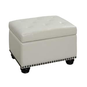 Designs4Comfort 5th Avenue Ivory Faux Leather Tufted Storage Ottoman