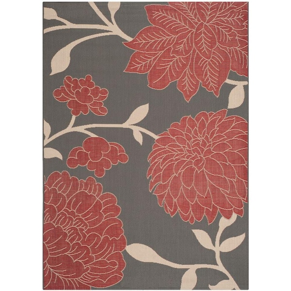 SAFAVIEH Courtyard Anthracite/Red 7 ft. x 10 ft. Floral Indoor/Outdoor Patio  Area Rug