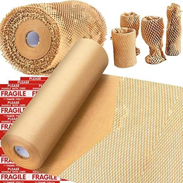 Unbranded Honeycomb Packing Paper 15x400' Eco Friendly Recyclable Protective Roll with 36 Fragile Sticker Labels