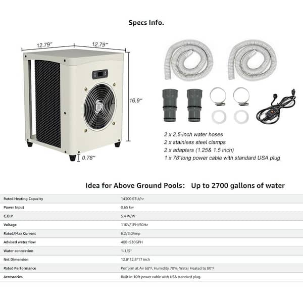 BOZTIY 12000BTU Electric Pool Heaters for Above Ground Pools, 0.65 KW Pool  Heat Pump, Swimming Pool Pump 110V, 60HZ JJLX230209AHP - The Home Depot