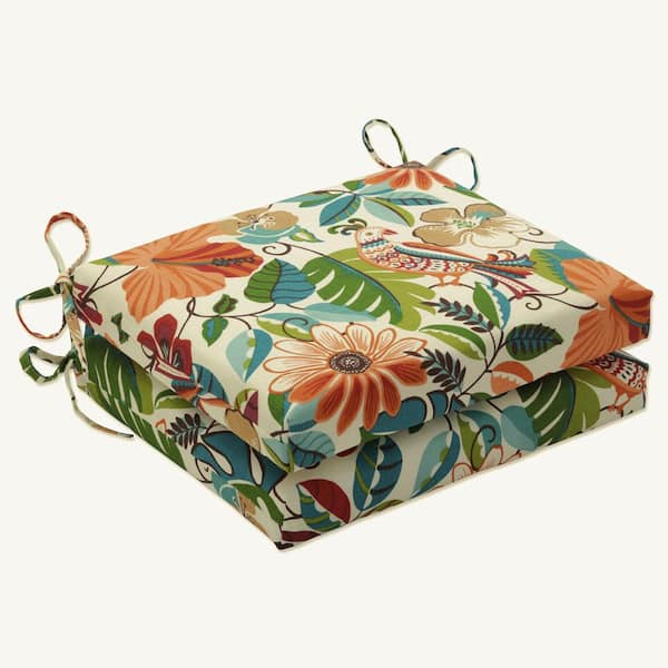 Pillow Perfect Floral 18.5 in. x 16 in. Outdoor Dining Chair Cushion in Ivory/Multicolored (Set of 2)