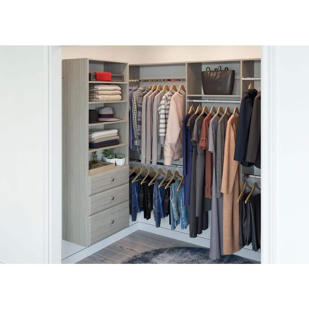 Weathered Gray Wall-Mounted Closet Organizer with Drawers and Shelves