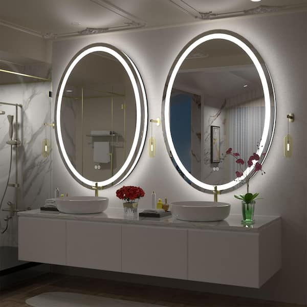 30 in. W x 40 in. H Oval Frameless Super Bright 192 Leds/m Lighted Anti-Fog Tempered Glass Wall Bathroom Vanity Mirror