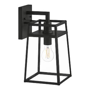 Grantsdale 13.71 in. Matte Black Hardwired Outdoor Wall Lantern Sconce with No Bulbs Included