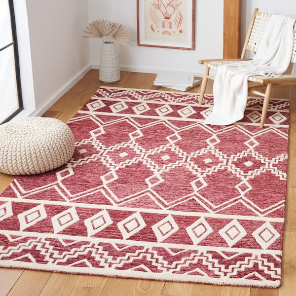 Abstract Red/Ivory Doormat 3 ft. x 5 ft. Chevron Tribal Area Rug