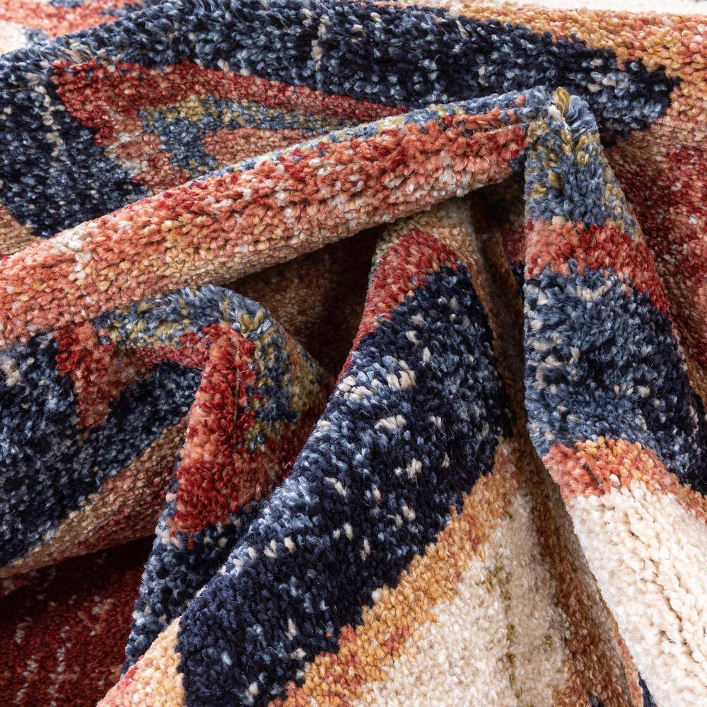 Crimson and Blue Southwestern Medallion Pattern Area Rug 5' x 7'