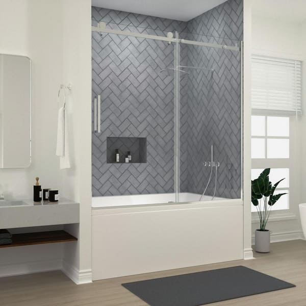 niveal Vista 60 in. W x 60 in. H Sliding Semi Frameless Tub Door in Chrome Finish with Clear Glass