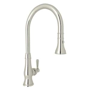 Patrizia Single Handle Pull Down Sprayer Kitchen Faucet with Secure Docking, Gooseneck in Polished Nickel