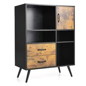 Rustic Brown Wood 31.5 in. Industrial Buffet Sideboard Storage Cabinet Organizer Cupboard withCubbies Drawers