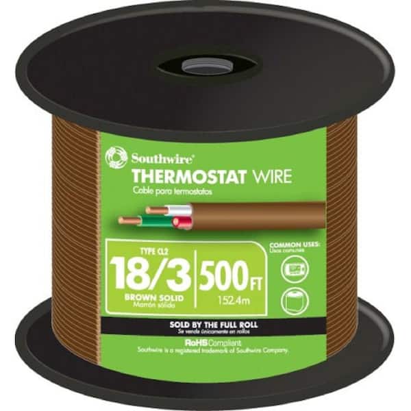 Southwire 500 ft. 18/3 Brown Solid CU CL2 Thermostat Wire