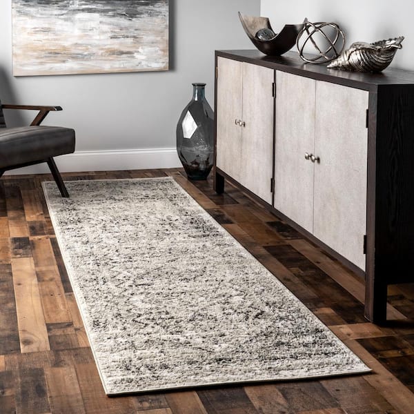Vintage Speckled Shaunte 2 ft. 6 in. x 12 ft. Silver Indoor Runner Rug