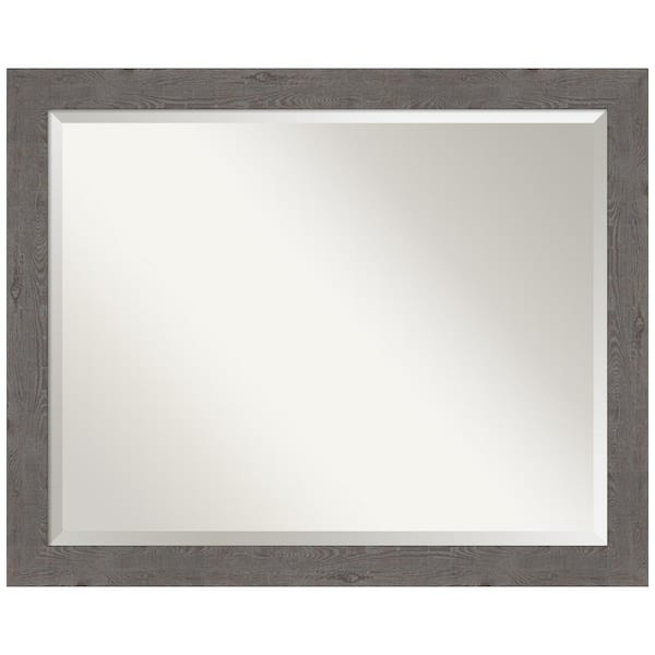 Amanti Art Rustic Plank Grey Narrow 31.5 in. H x 25.5 in. W Framed Wall Mirror