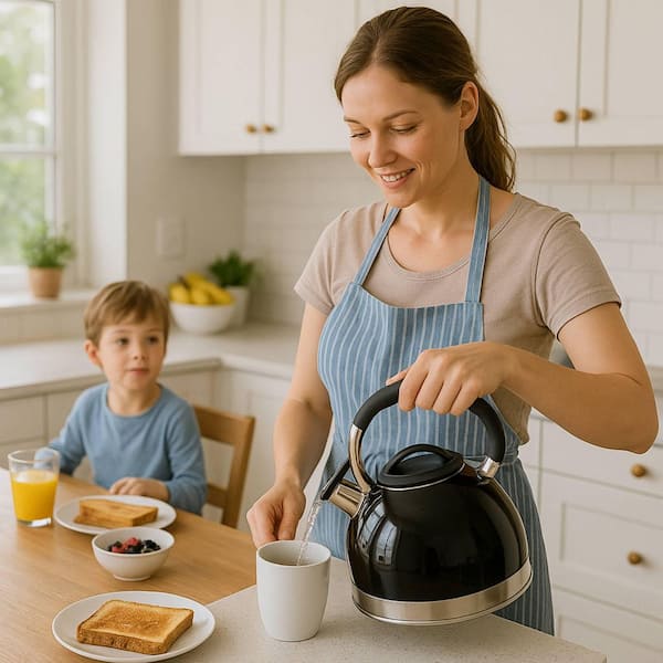 Creative Home Triumph 14-Cup Black Stainless Steel Stovetop Tea