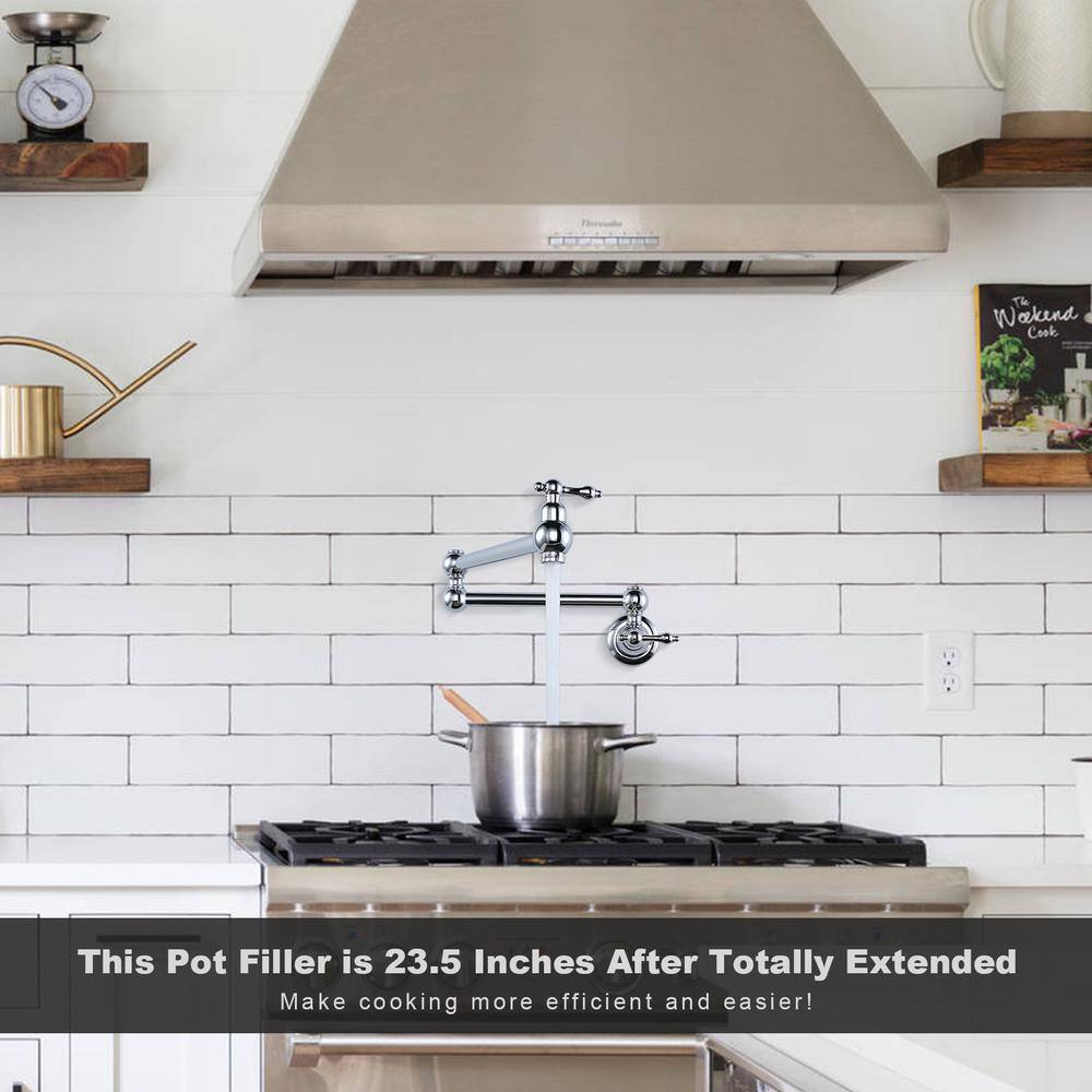 Chrome Wall-Mount Pot Filler Faucet with Dual Swing Arms
