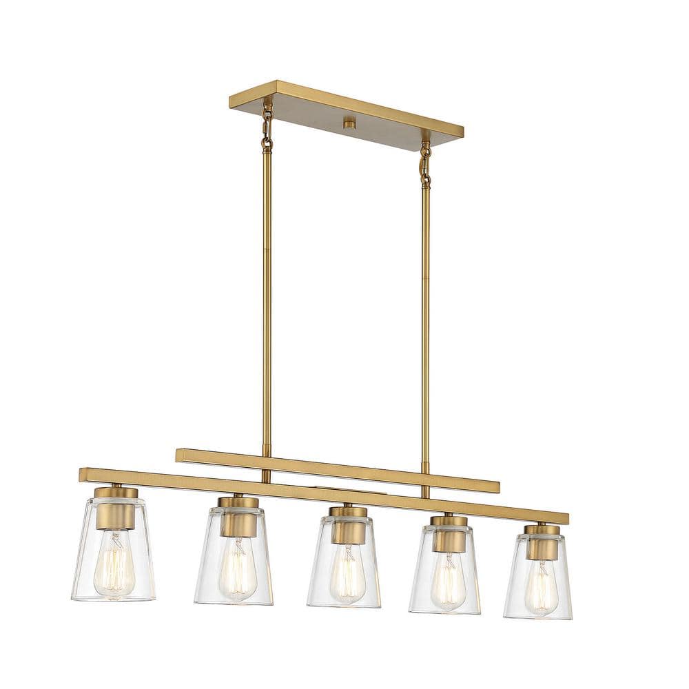 Calhoun Warm Brass Linear Chandelier with Clear Glass Shades