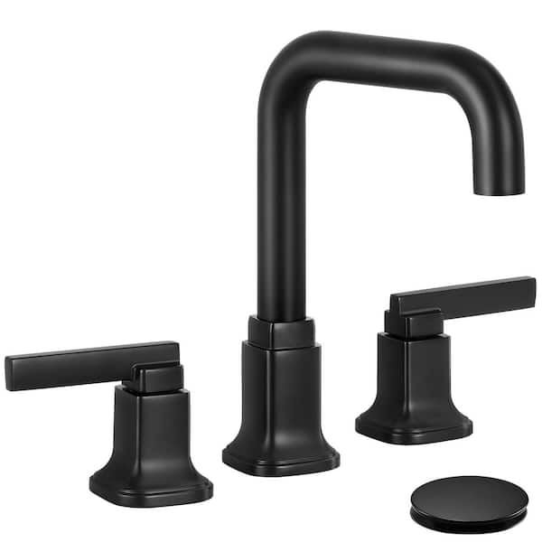 AKLFGN 8 in. Widespread Double-Handle Waterfall Bathroom Faucet with Pop-Up Drain in Matte Black