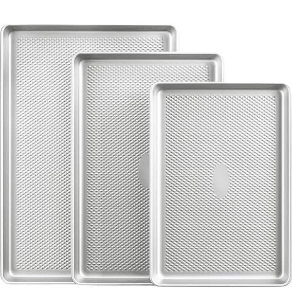 Adrinfly 3-Piece Silver Carbon Steel Baking Sheet Pan Sets, Heavy Duty Nonstick Cookie Tray for Oven with Diamond Texture Pattern