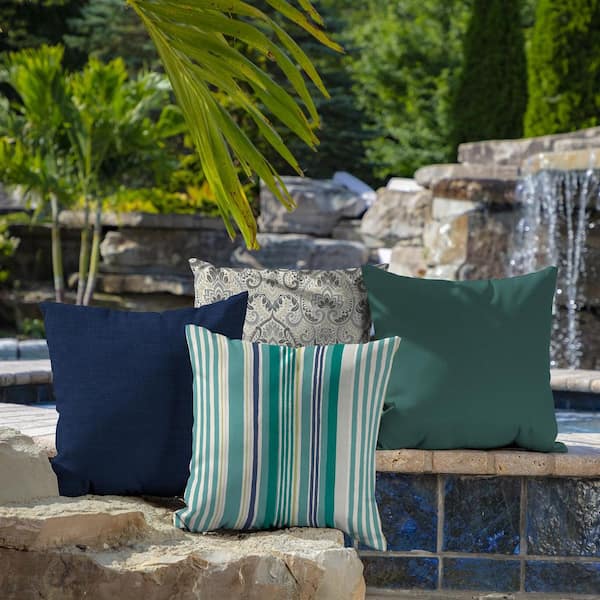 Pack of 2 Outdoor Decorative Throw Pillows 12 x 18 inch Stripe Aqua Lumbar  Pillows (12 x 18 Stripe, Aqua) 