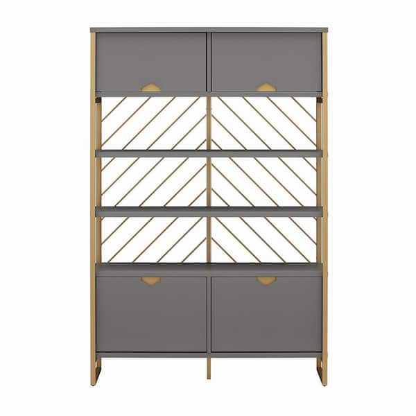CosmoLiving by Cosmopolitan Brielle 72 in. Tall, Graphite Gray, Engineered Wood, Shoe Storage Bookcase with Room Divider