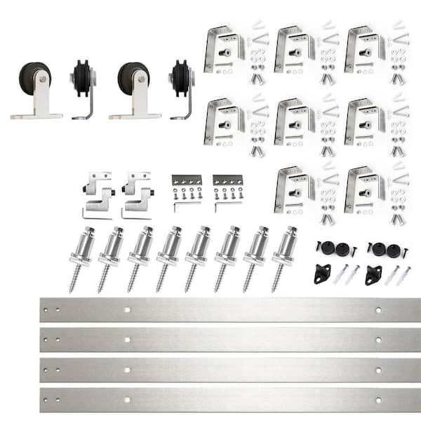 HOMACER 10 ft./120 in. Brushed Nickel Double Track Bypass U-Shape Sliding Barn Door Hardware Kit - T-Shape Design Roller