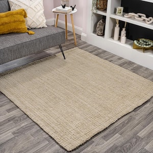 Light Ivory 5 ft. Square Pata Hand Woven Chunky Jute Area Rug