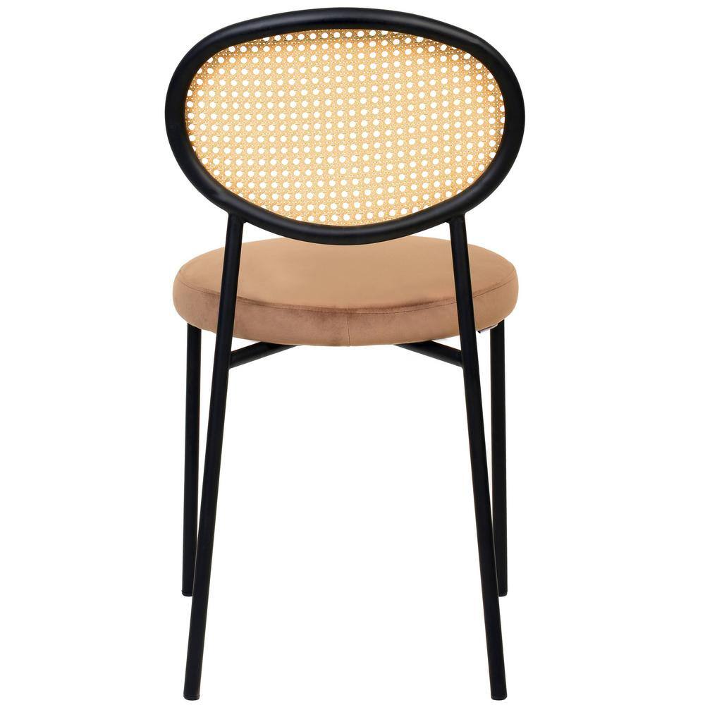 Black Velvet and Rattan High Back Side Chair Set