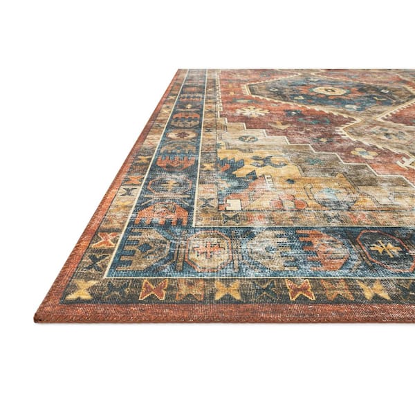 Skye Rust/Blue 7' X 9' Printed Distressed Oriental Area Rug