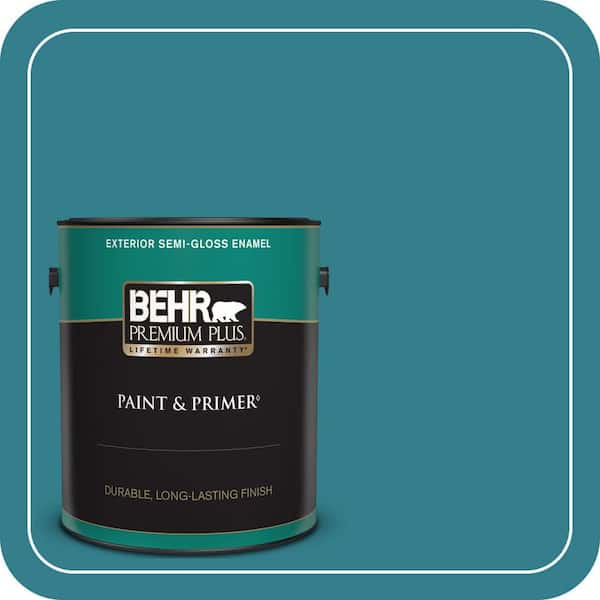 BEHR PREMIUM PLUS 1 gal. Home Decorators Collection #HDC-CL-27 Calypso Blue Semi-Gloss Enamel Exterior Paint & Primer