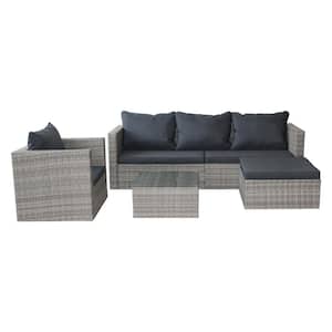 4-Piece Wicker Outdoor Conversation Set with Black Cushions
