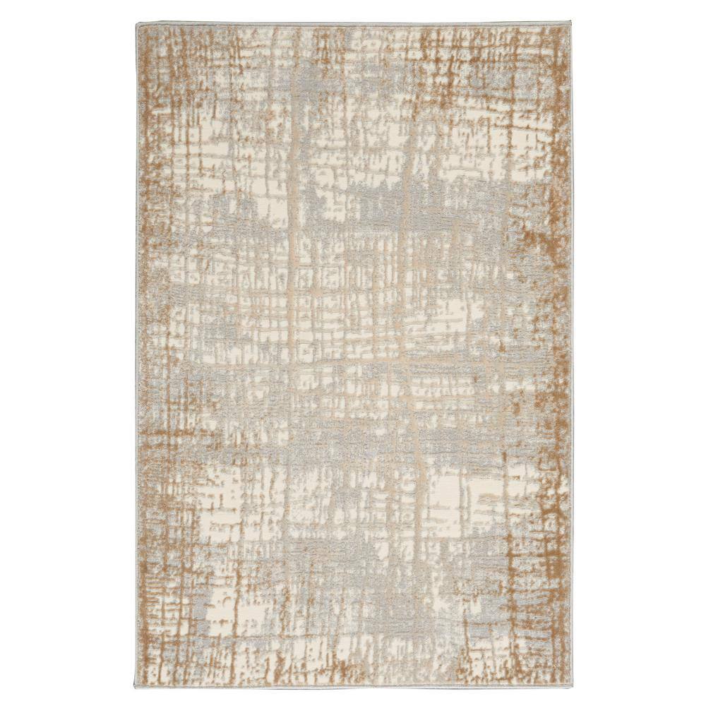 Ivory and Taupe Abstract Rectangular Synthetic Rug, 3'2" x 5'
