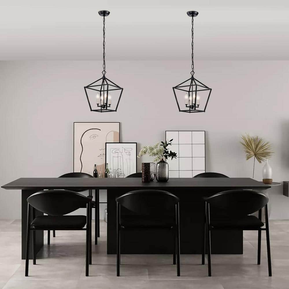 Modern Farmhouse 57.5" Matte Black 4-Light Lantern Pendant
