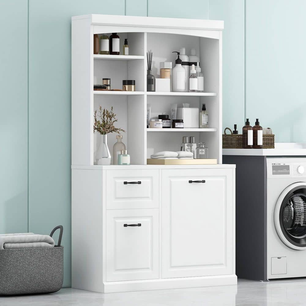 39.3 in. W x 16.5 in. D x 70.9 in. H White MDF Freestanding Linen Cabinet with Adjustable Shelf price history on PriceWatchPro
