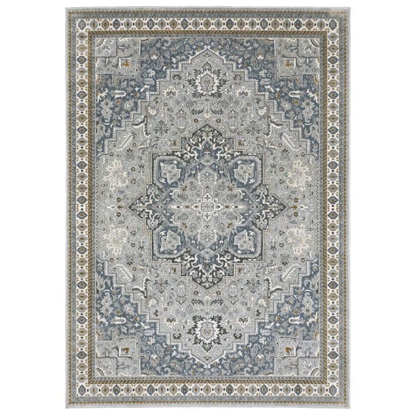 8 ft. x 11 ft. Blue And Gray Medallion Area Rug